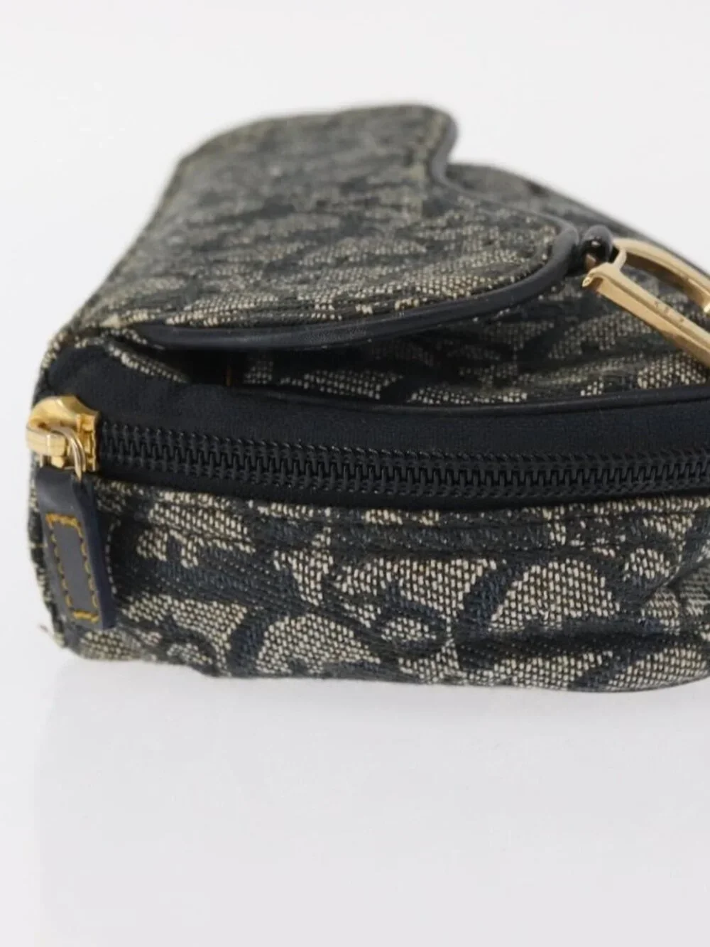 Christian Dior Trotter Canvas Saddle Pouch Navy Gold Auth 157216 - Picture 5 of 16